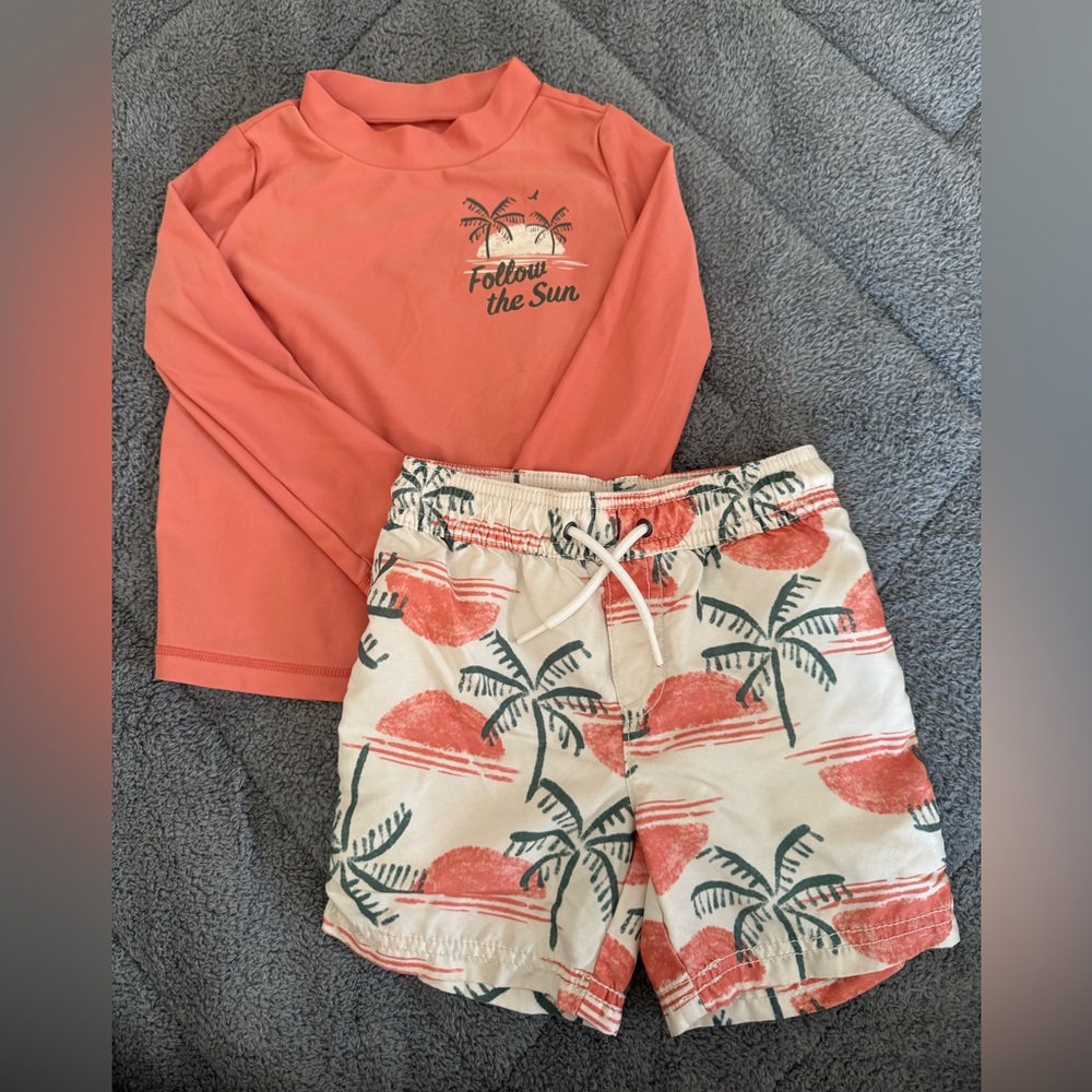 Carter's Orange and Cream Kids Swim Rashguard Set